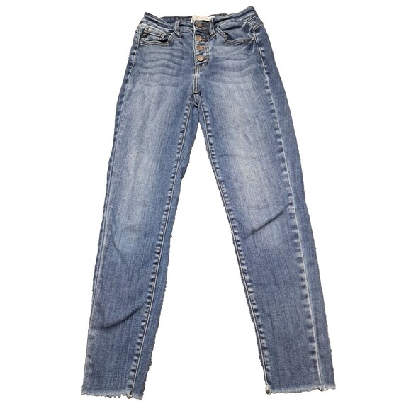 Kancan Jeans Womens Sz 25 Skinny Ankle Denim Blue Stretch Distressed Whiskers - Picture 1 of 13